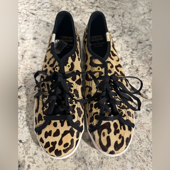 Keds for Kate Spade kickstart genuine calf hair sneaker Tan Leopard Size 7 - Picture 4 of 11